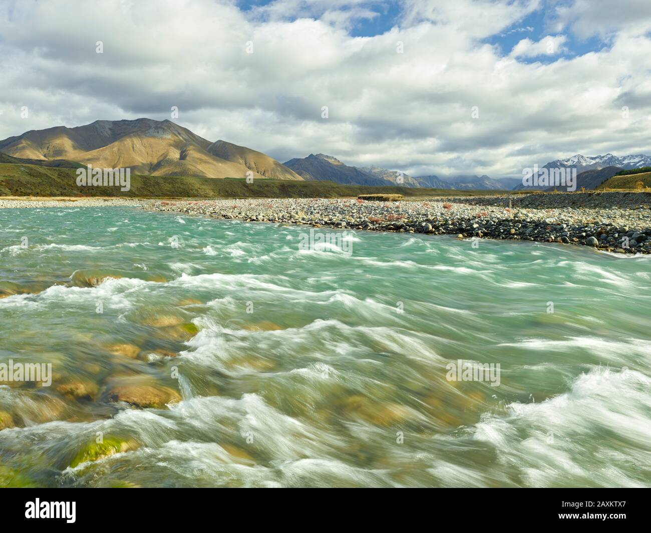 Fiume Ahuriri, Barrier Range, Canterbury, South Island, Nuova Zelanda, Oceania Foto Stock