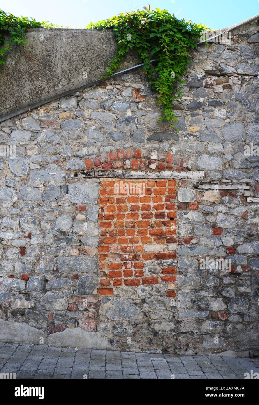 Ha preso la porta in un vecchio muro a Kilkenny. Foto Stock