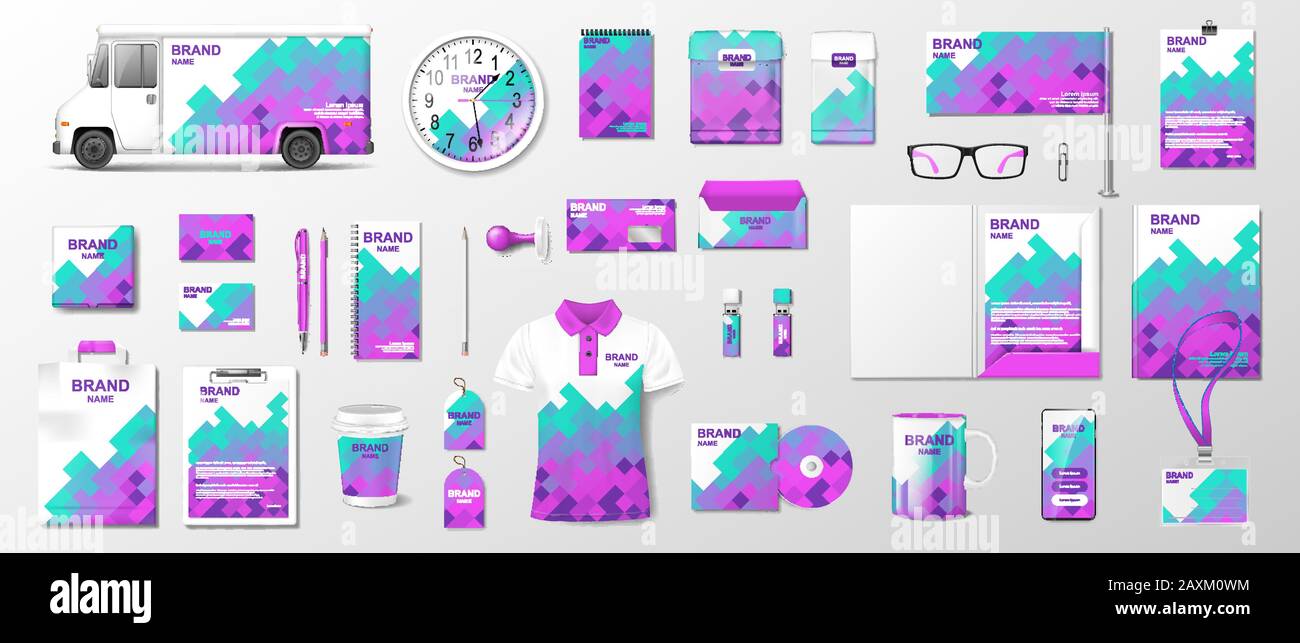 Modello di identità aziendale con colore astratto Liquido. Realistico Business Stationery documentazione mockup con astratto disegno geometrico per il vostro Illustrazione Vettoriale