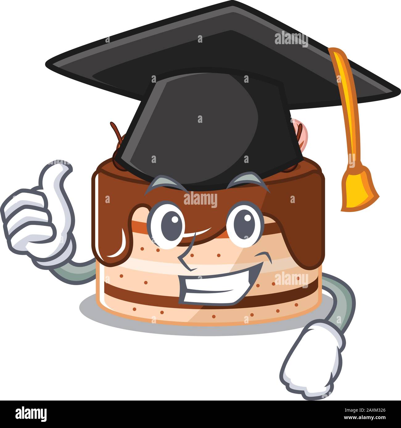 Felice e orgoglioso di torta al cioccolato con un cappello di graduazione nero Illustrazione Vettoriale