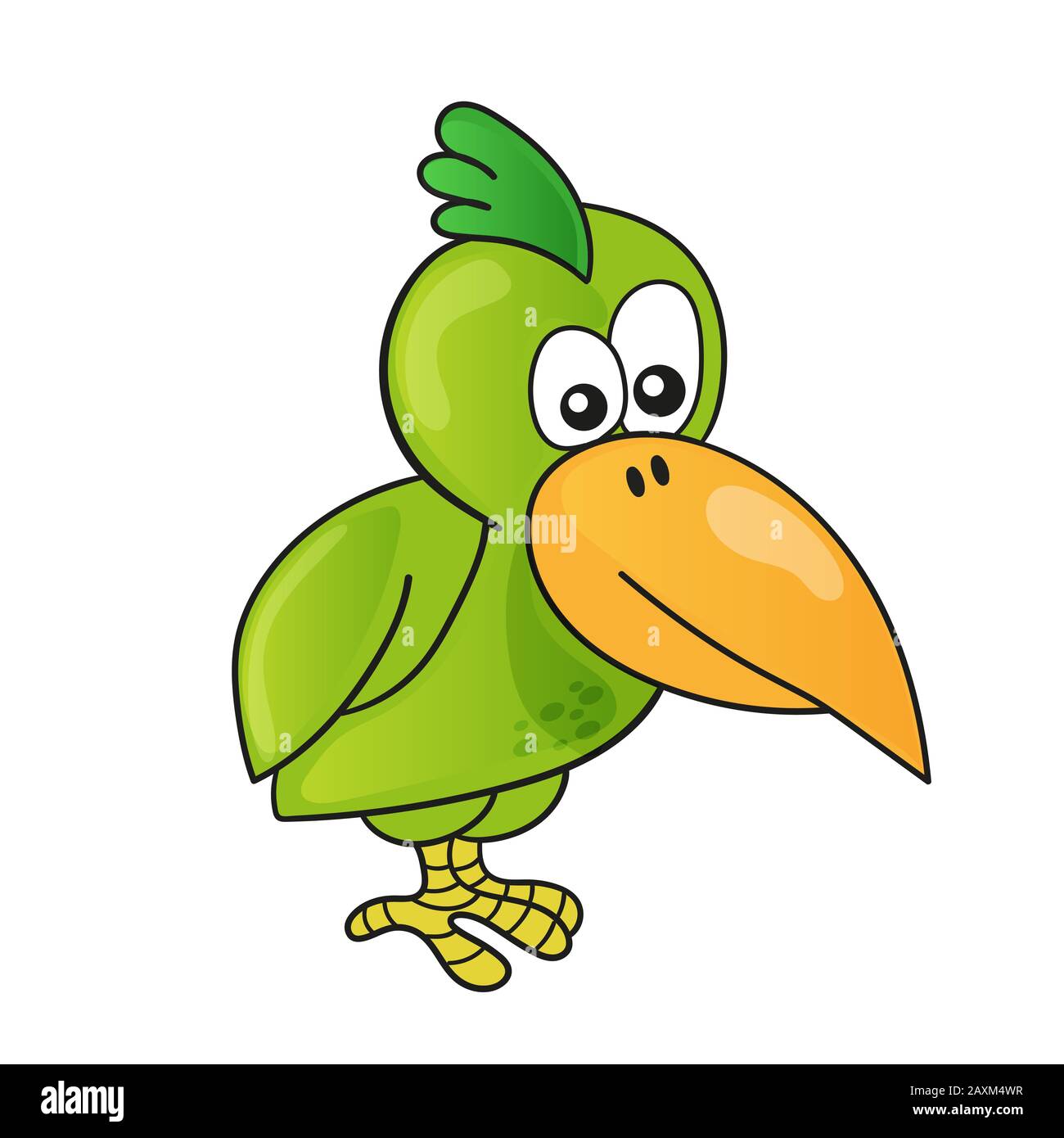 Cartone animato divertente carino uccello su sfondo bianco Illustrazione Vettoriale