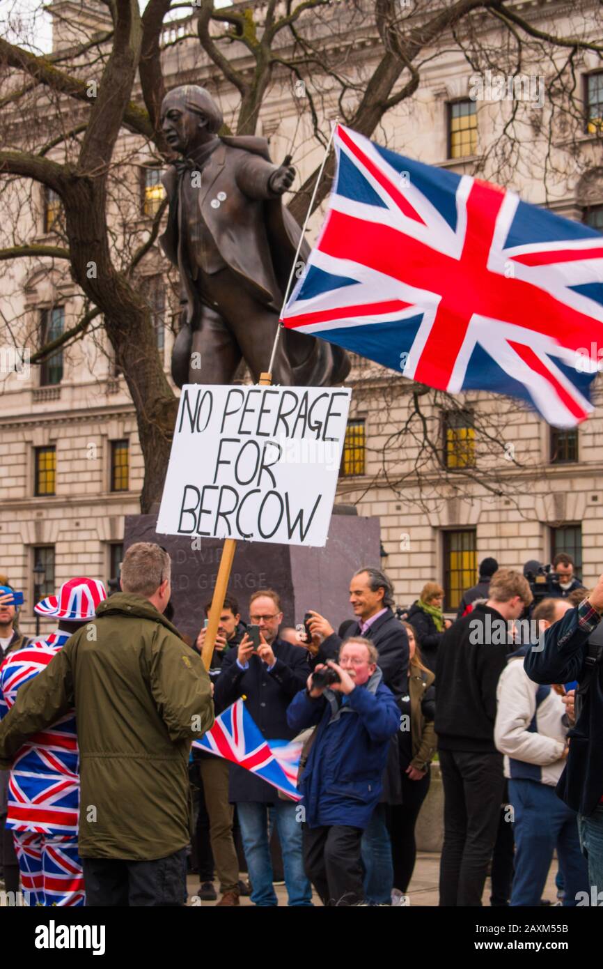 Anti Bercow dimostranti sulla Brexit a Londra, 31st gennaio 2020 Foto Stock