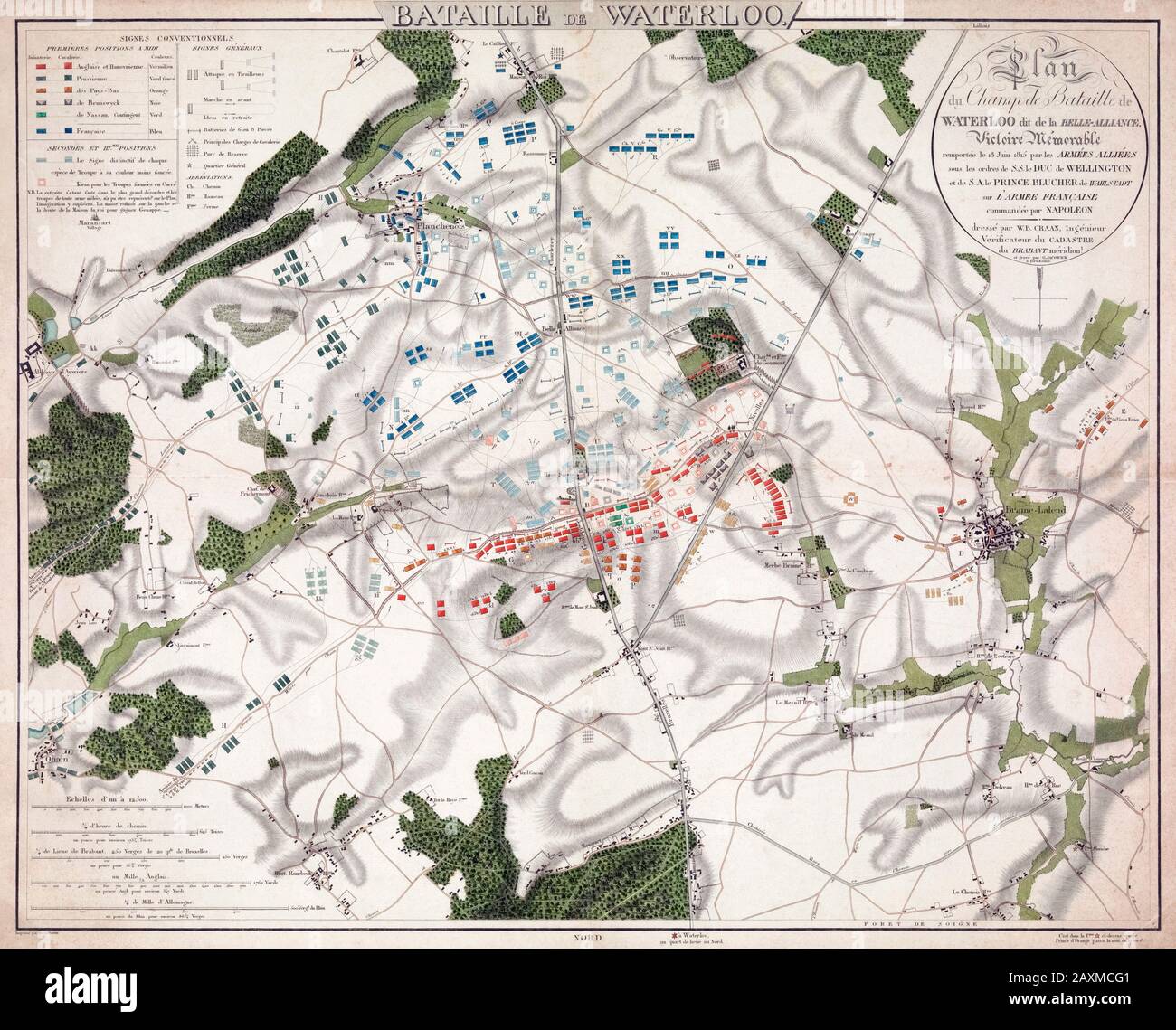 Piano della Battaglia di Waterloo, 18 giugno 1815. Foto Stock