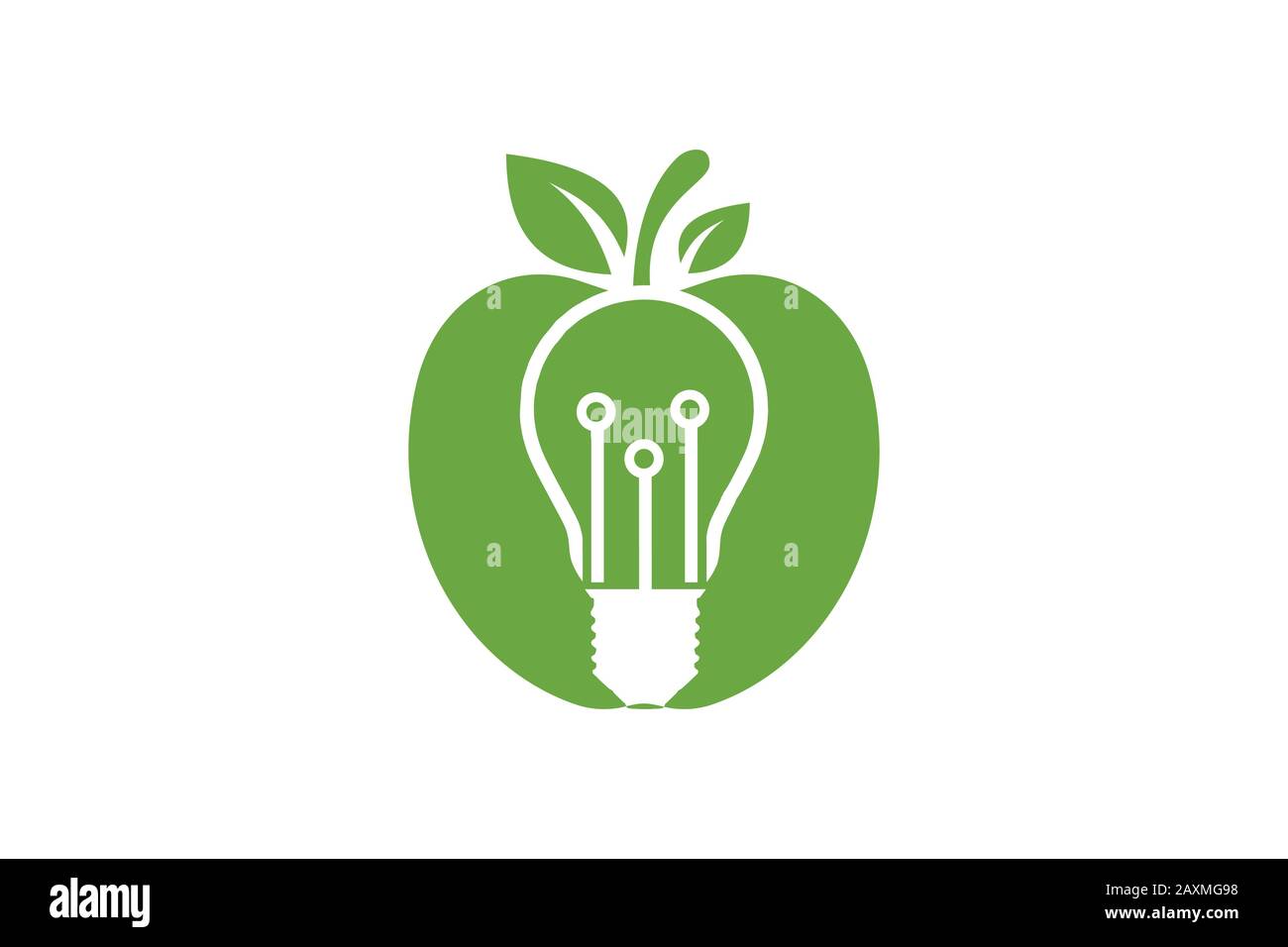 Simbolo del logo Apple e dell'elettricità in stile piatto su sfondo bianco Illustrazione Vettoriale