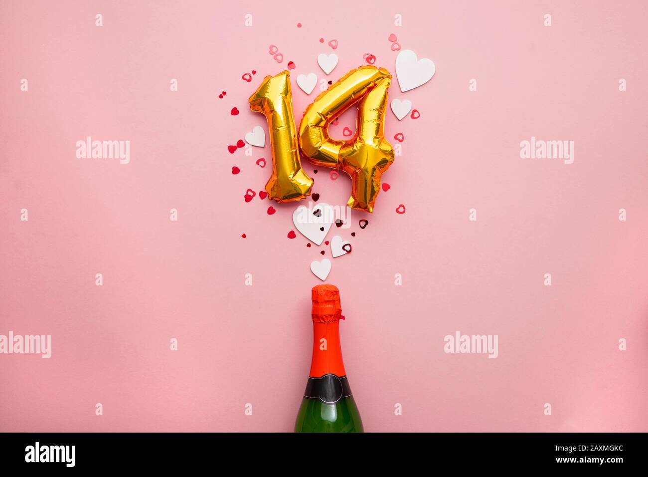 Valentin'e Day febbraio 14th champagne pop Foto Stock