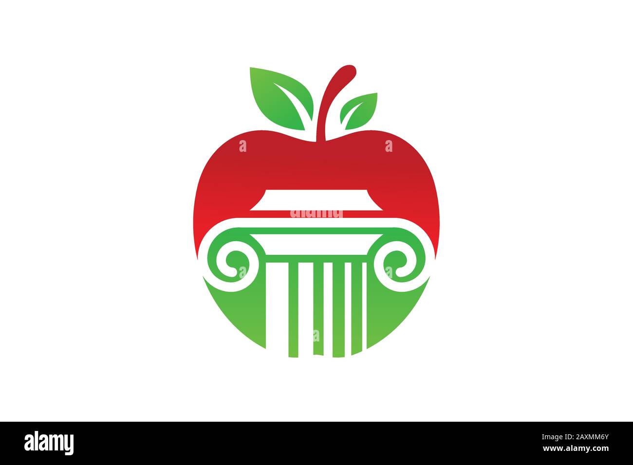 Simbolo del logo Apple e del pilastro della legge in stile piatto su sfondo bianco Illustrazione Vettoriale