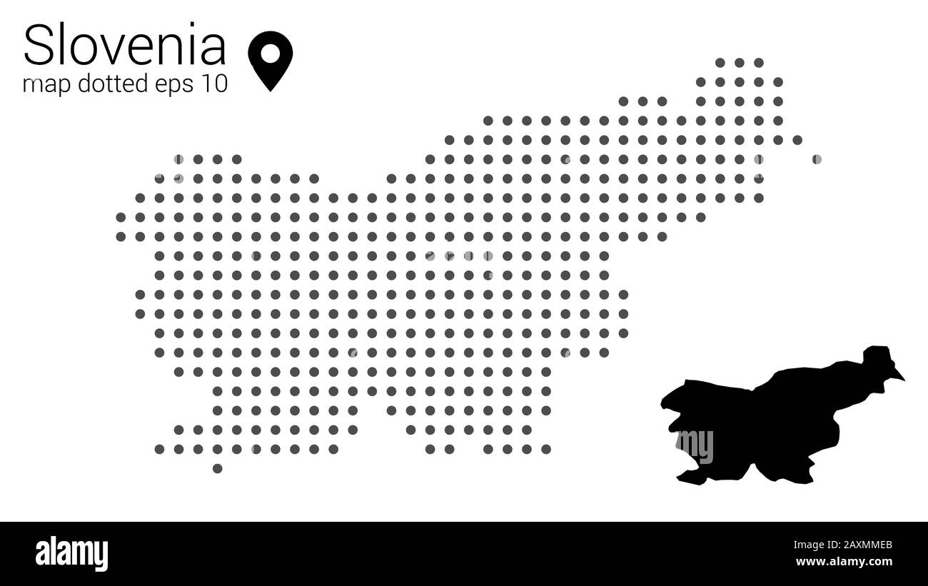 Mappa Slovenia punteggiata su sfondo bianco vettore isolato. Illustrazione vettoriale per disegno di fotoricettore o opuscoli di carta da parati poster di metraggio banner di brochure. Illustrazione Vettoriale