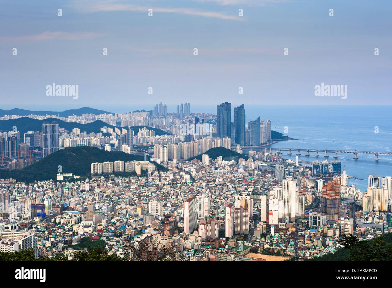 Busan lo skyline della citta'. Provincia Yeongnam, Corea del Sud. Foto Stock