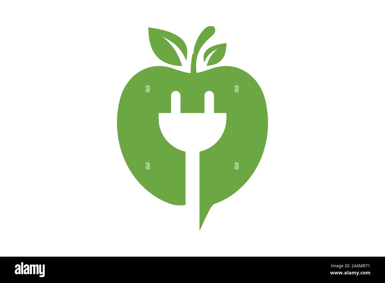 Simbolo del logo Apple e dell'elettricità in stile piatto su sfondo bianco Illustrazione Vettoriale