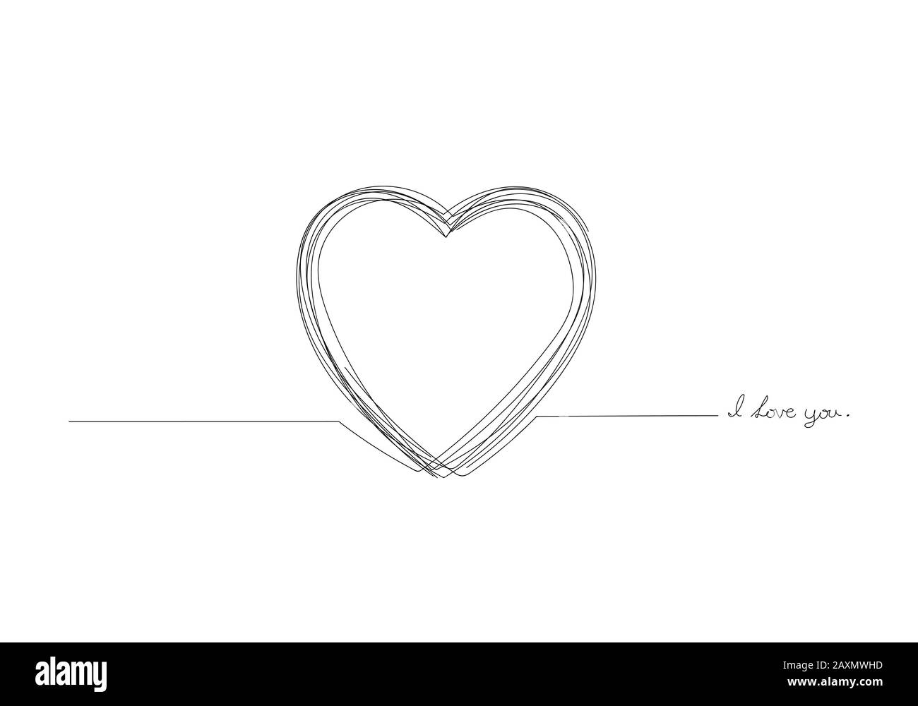 Disegno continuo a una linea di forma del cuore, vettoriale minimalista nero an Foto Stock