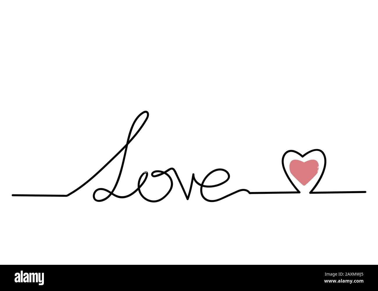 Continuo disegno di una linea DI parola AMORE, vettore minimalista nero e bianco illustrazione di amore San Valentino concetto Foto Stock