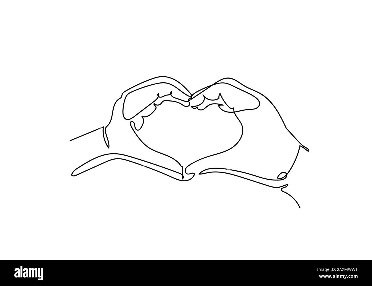 disegno a linea continua delle mani che mostra la forma del cuore, illustratore vettoriale. Foto Stock