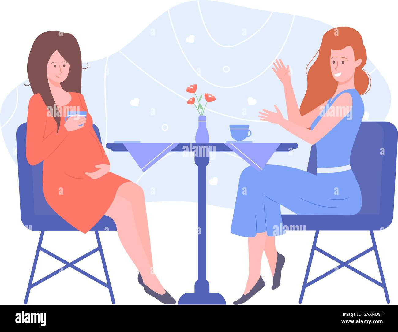 Due graziosi amici delle ragazze stanno sedendosi in un caffè. Illustrazione Vettoriale