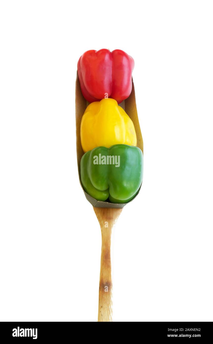 Ancora vita di alcuni peperoni dello stesso colore di semafori Foto Stock