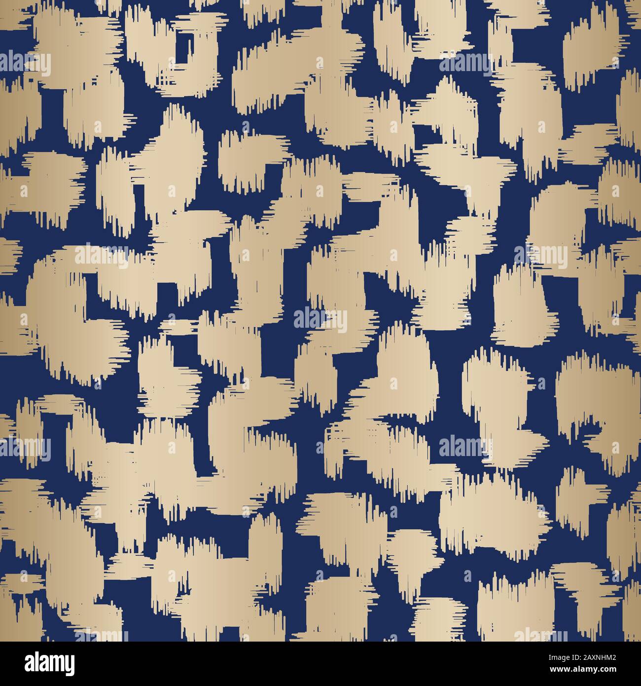 Lamina d'oro Abstract punti Ikat trafilati a mano vettore animale pelle modello senza giunture. Frammenti organici Texture Illustrazione Vettoriale