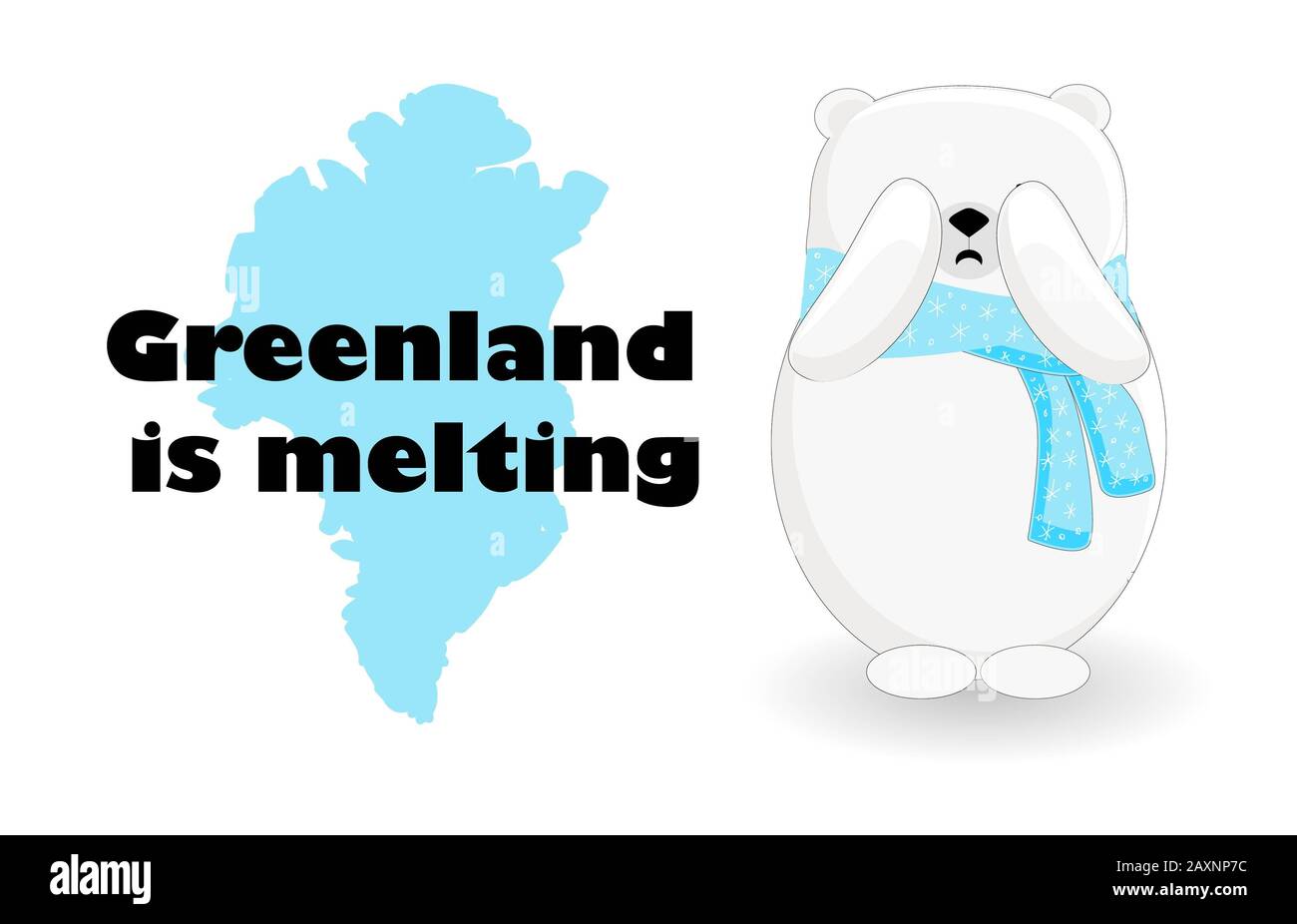 Riscaldamento globale. La Groenlandia si sta sciogliendo. Ghiacciai in fusione. Catastrofe. Banner sul tema delle questioni ambientali. Orso Settentrionale. Foto Stock