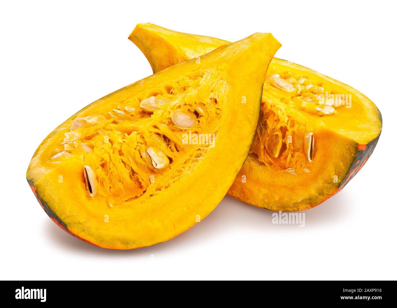 percorso di squash rosso a fette kuri isolato su bianco Foto Stock