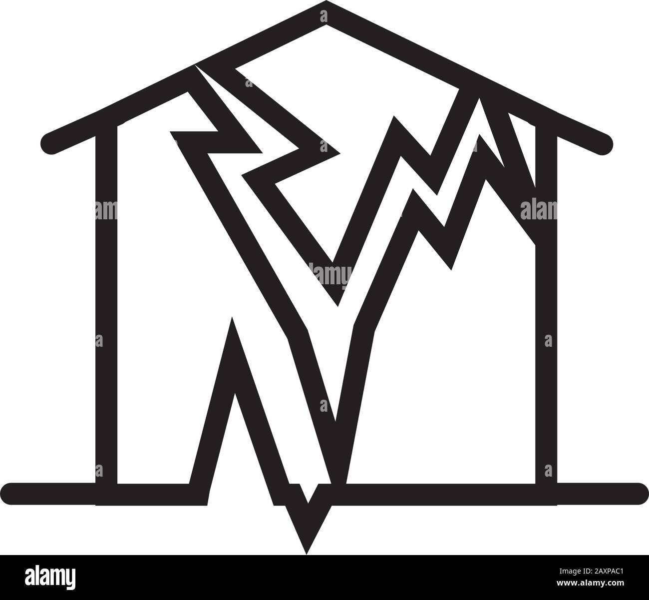 muro della casa rotto per stile di linea terremoto Illustrazione Vettoriale