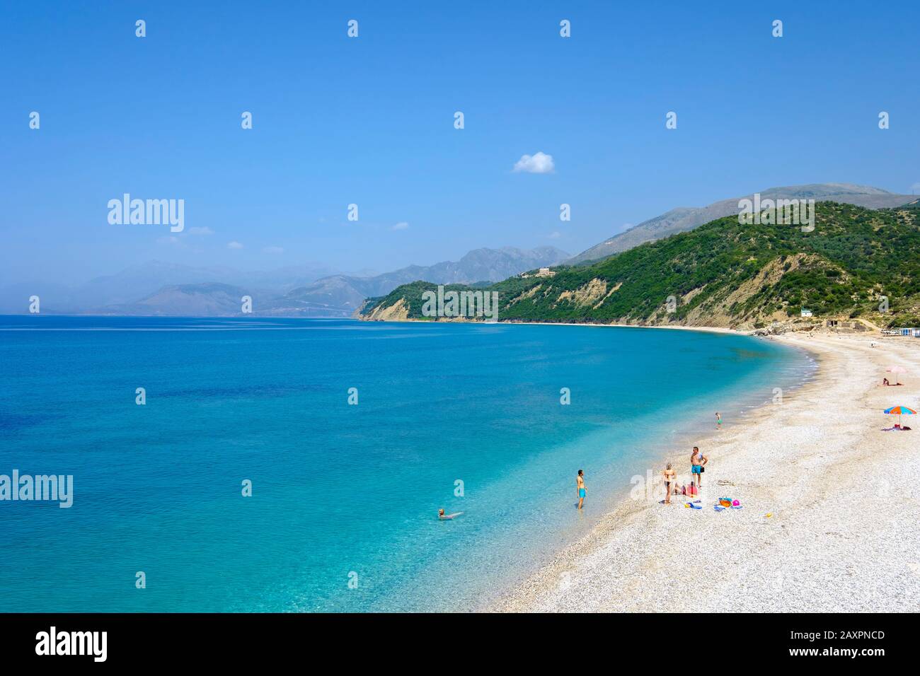 Shpella Plazhi, Lukova spiaggia Riviera albanese, Mar Ionio, Qark Vlora Albania Foto Stock