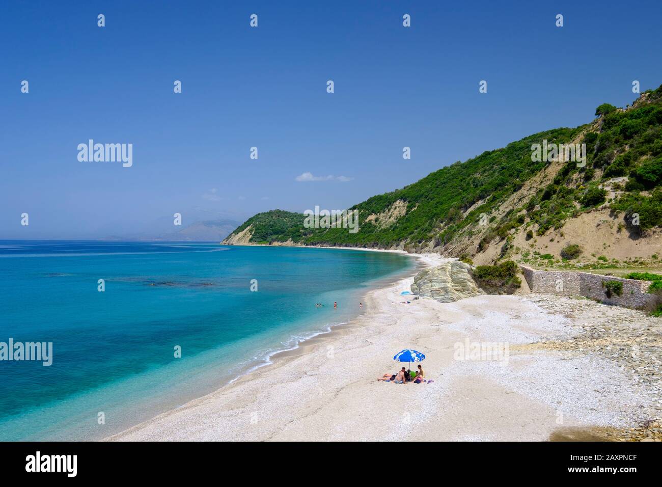 Shpella Plazhi, Lukova spiaggia Riviera albanese, Mar Ionio, Qark Vlora Albania Foto Stock