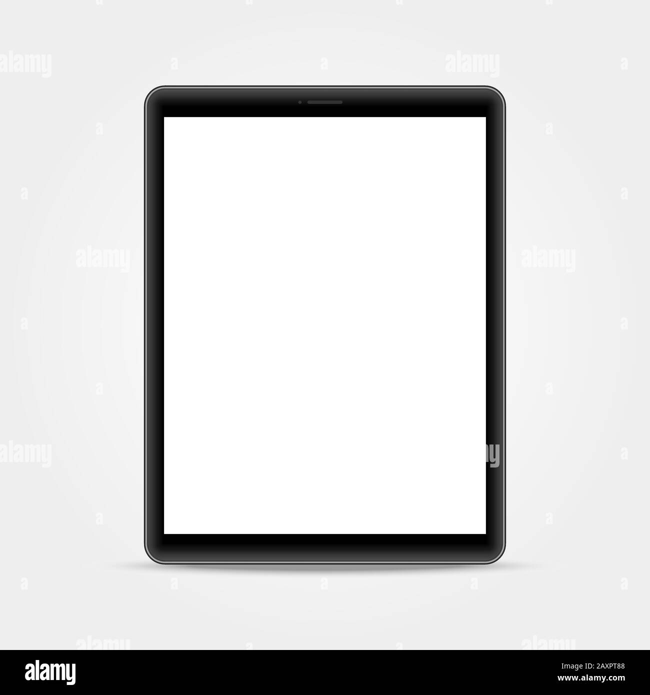 Tablet mockup su sfondo bianco. Modello di gadget verticale realistico con schermo vuoto. Moderno tablet. Concetto di dispositivo intelligente. Vettore Illustrazione Vettoriale