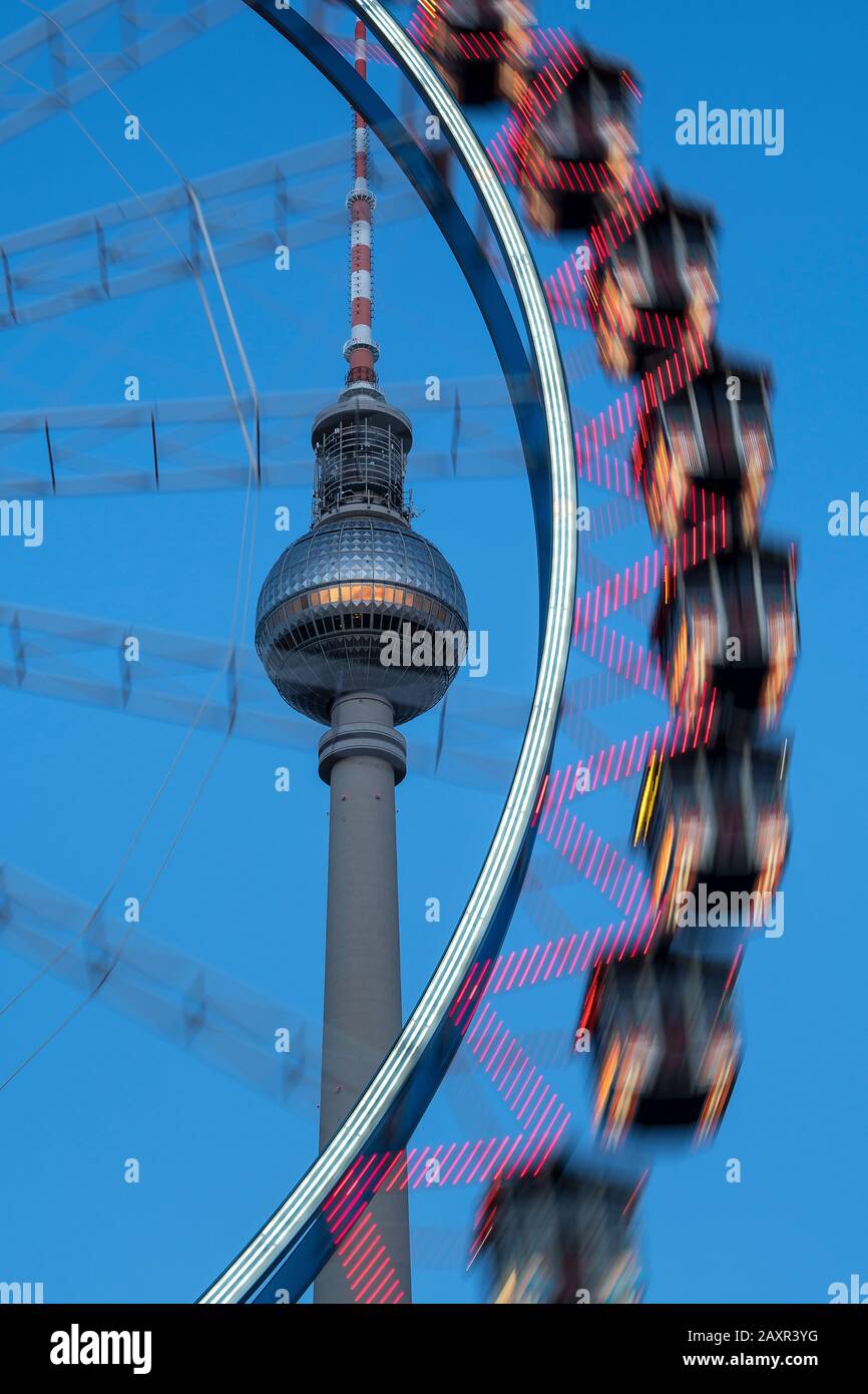 Berlino, piazza Alexander, Berlino, piazza Alexander (piazza), torre della televisione, ruota Ferris, dettaglio Foto Stock