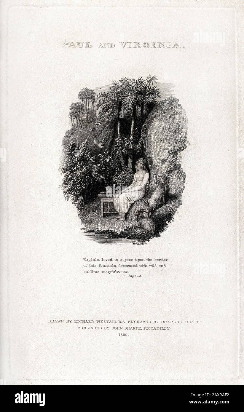 1806 , FRANCIA : lo scrittore e Botanico francese Jacques Henri Bernardin De Saint Pierre ( 1737 - 1814 ), autheur di celebre romanticismo PAUL ET VIRGINIE ( 1787 ). Illustrazione frontespice dal 1820 edizione britannica di ' Paul e Virginia ', disegni da Richard Westall , incisione da Charles Heath , pubblished da John Sharpe , Londra . - Jacques-Henri - Saint-Pierre - BOTANICO - BOTANICO - SCRITTORE - LETTERATURA - LETTERATURA - letterato - illustrazione - incisione - illustrazione - illustrazione - Paolo e Virginia --- Archivio GBB Foto Stock