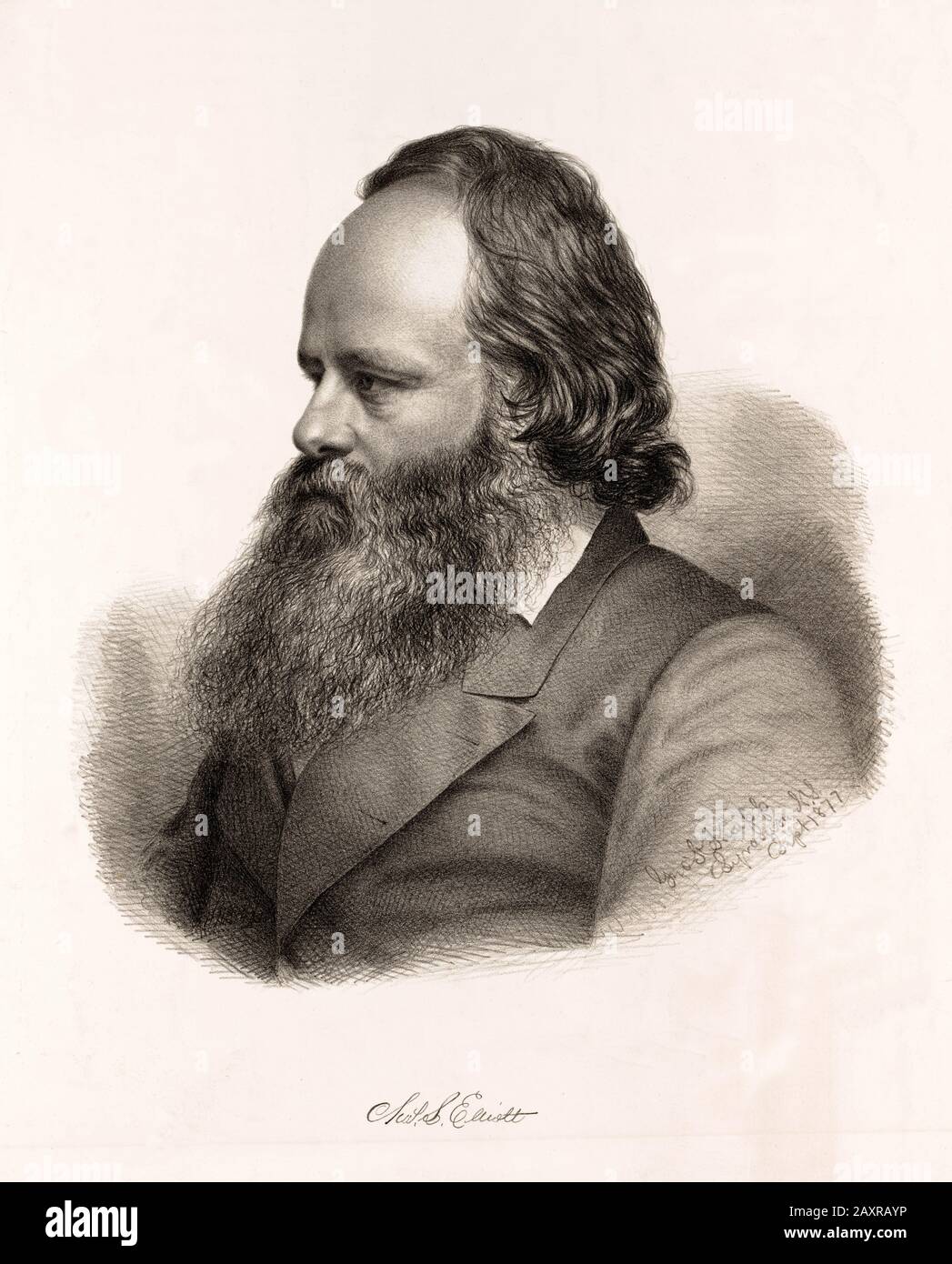1877 , NEW YORK , USA : il pittore americano ALEXANDER H. WYANT ( 1836 - 1892 ), dal daguerreotype originale. Ritratto inciso da George Kasson Knapp ( 1833 - 1910 ). - ARTE - ARTI VISIVE - ARTE - PORTRAIT - ritratti - STORIA - FOTO STORICHE - barba - barba - barba - incisione - incisione --- Archivio GBB Foto Stock
