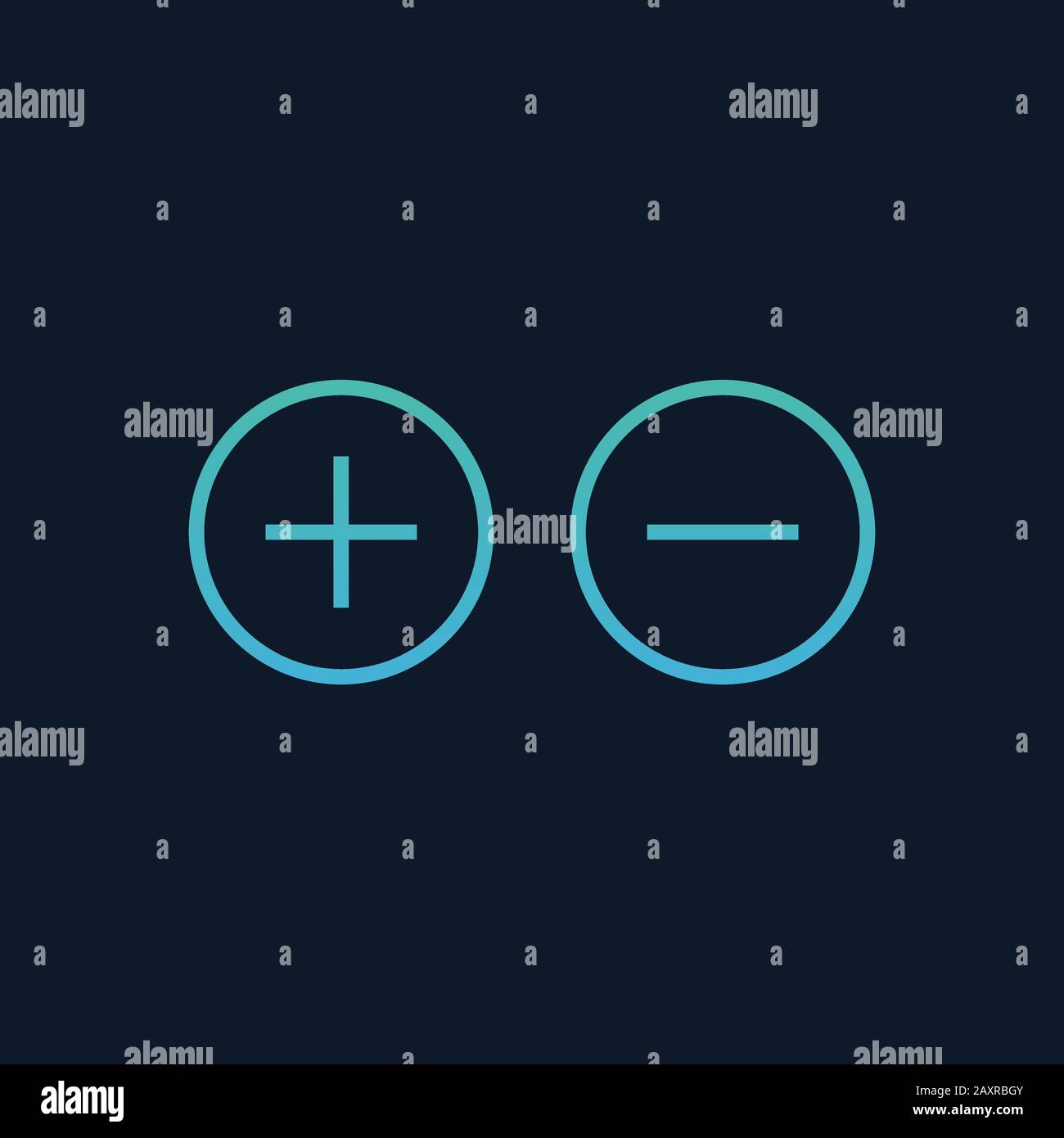 più pulsanti web passivi e meno attivi, aggiungere o eliminare le icone di rimozione. Immagine del vettore di stock isolata su sfondo blu. Illustrazione Vettoriale