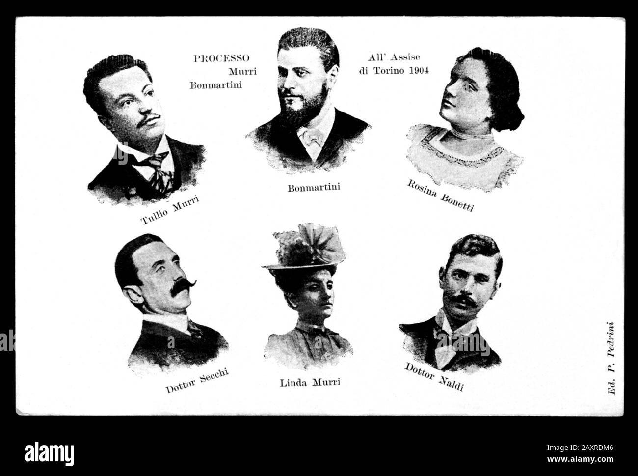 1904 , Bologna , ITALIA : Il 2 settembre 1902, il cadavere del conte Francesco Bonmartini , marito di Linda Murri ( 1871 - 1957 ), figlia del celebre medico italiano , professore universitario e politico Dottore Augusto Murri ( 1841 - 1932 ), fu scoperto a Bologna . Augusto stesso denunciava IL figlio ventotto anni TULLIO MURRI per l'uccisione . Il processo, iniziato il 21 febbraio 1905, si concluse il 12 agosto dello stesso anno con la condanna trentennale di Tullio, per omicidio e furto premeditati . Tullio evitò l'ergastolo perché il giudice gli concesse circhi estenuanti Foto Stock