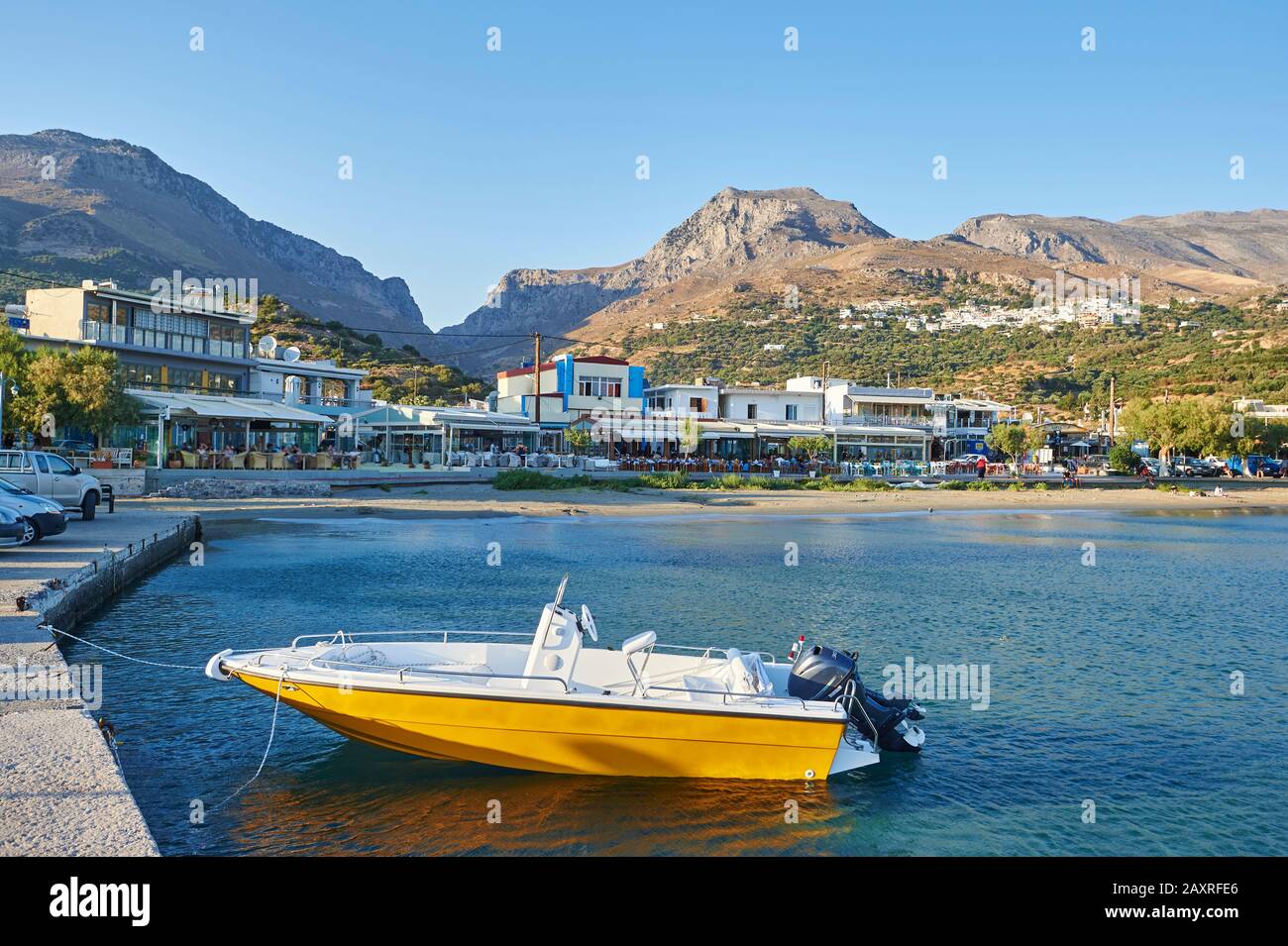 Barche nel porto, campagna, Creta, Grecia Foto Stock