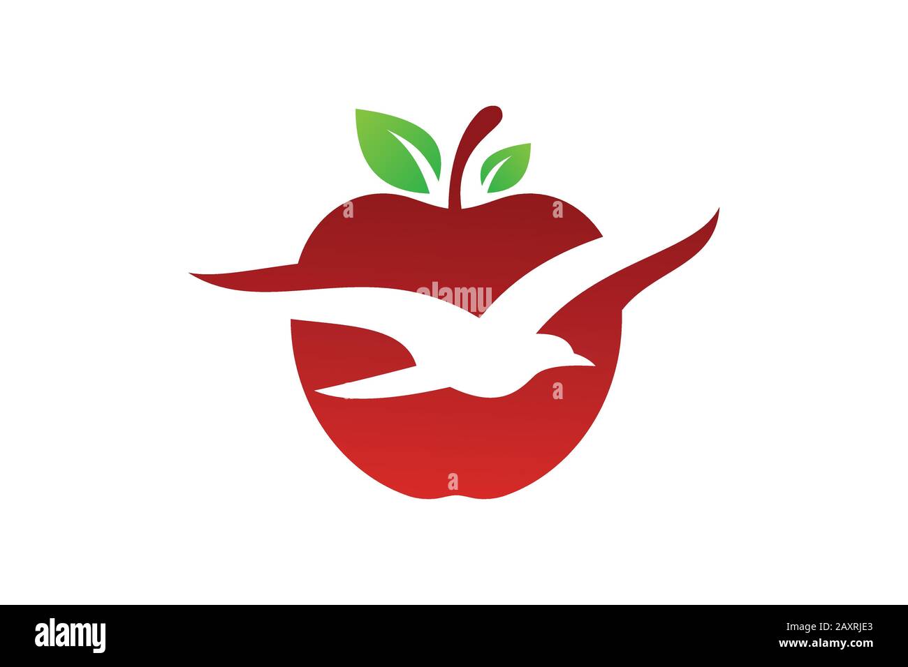 Uccello volante e mela frutta logo simbolo in stile piatto su sfondo bianco Illustrazione Vettoriale