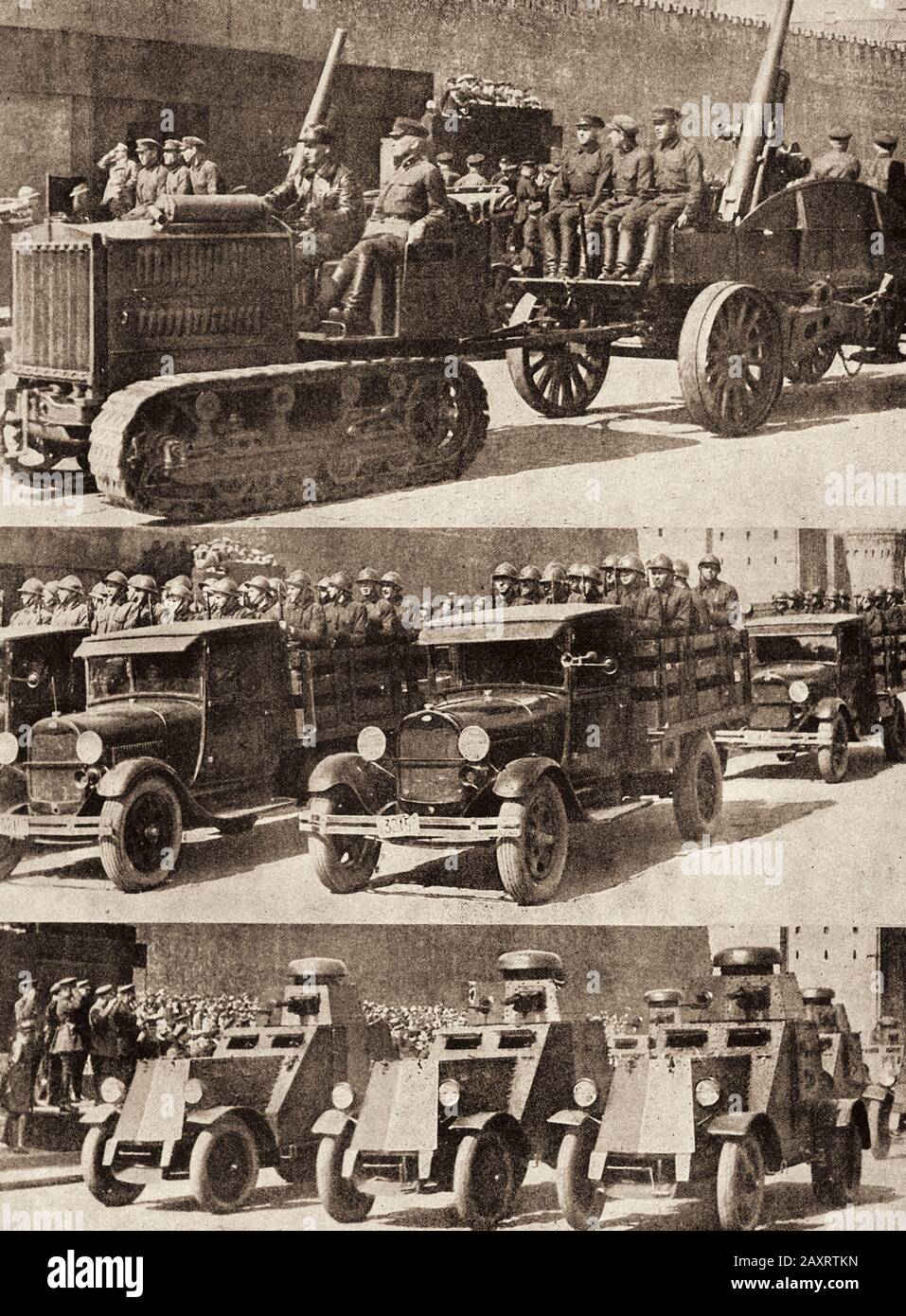 La vita in Unione Sovietica in 1930s. Dal libro di propaganda sovietico. L'Armata Rossa Sovietica è sempre pronta a difendere la patria socialista Foto Stock