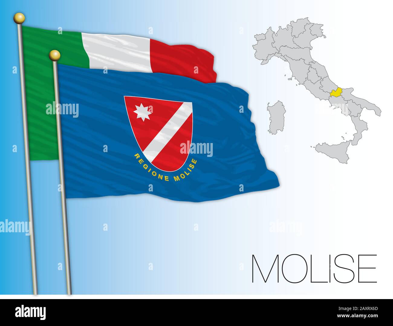 Molise bandiera ufficiale regionale e stemma, Italia, illustrazione vettoriale Illustrazione Vettoriale