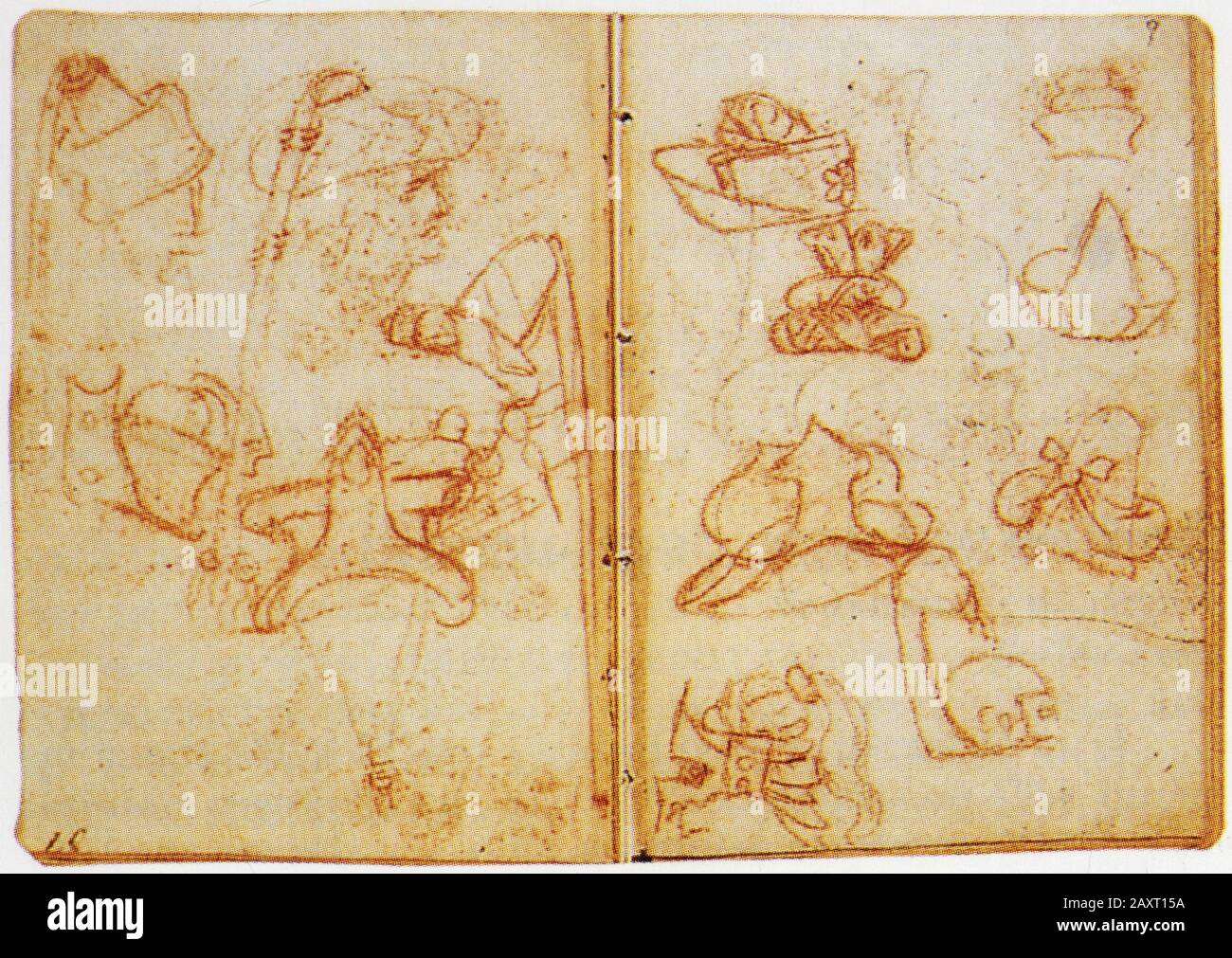 Leonardo da Vinci. Cappelli, nastri e oggetti per maschere, 1494, codice Forster III Foto Stock