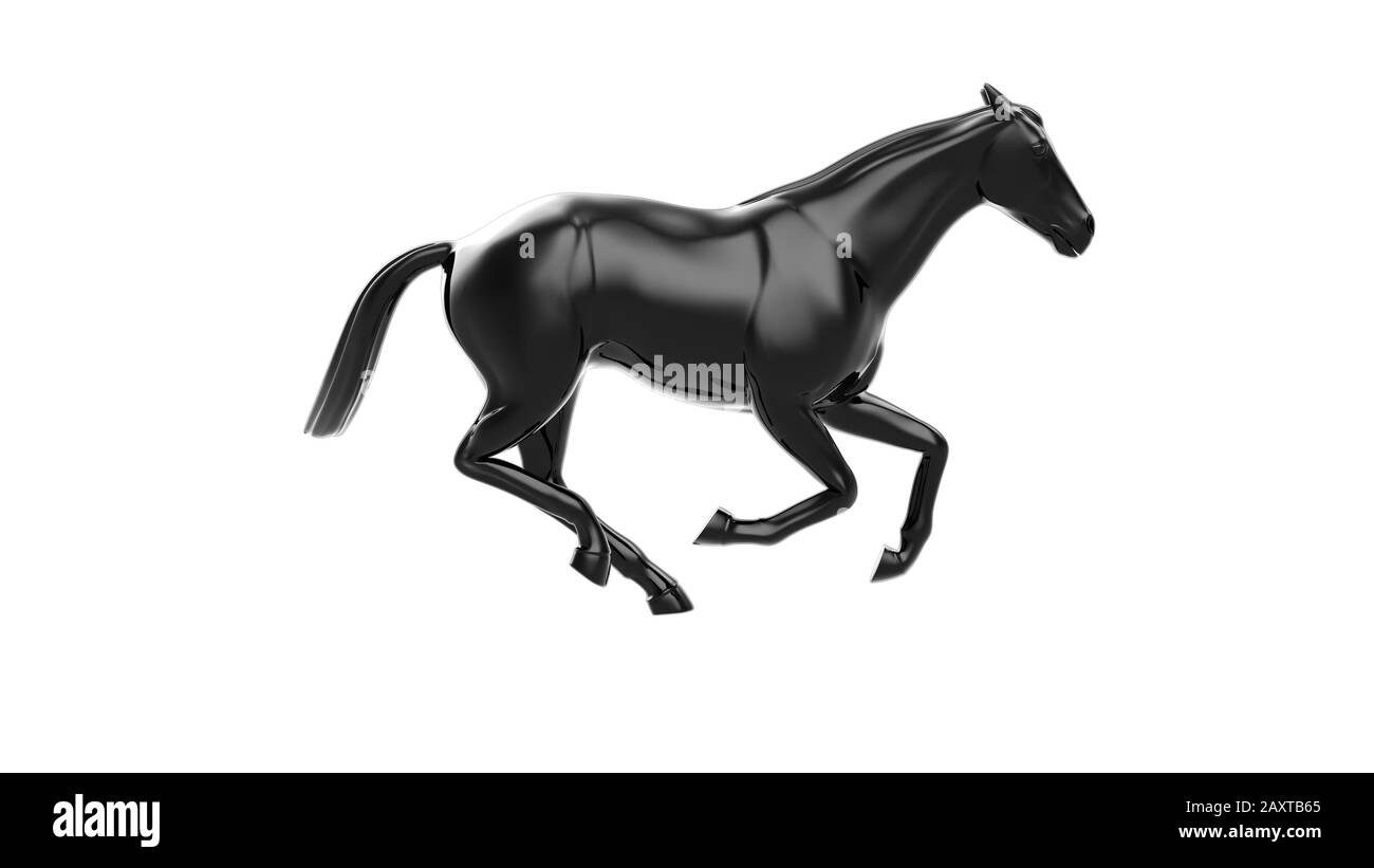3D rendering Glossy Black cavallo Forte in Elegante Posa da corsa, Isolato su sfondo bianco. Foto Stock