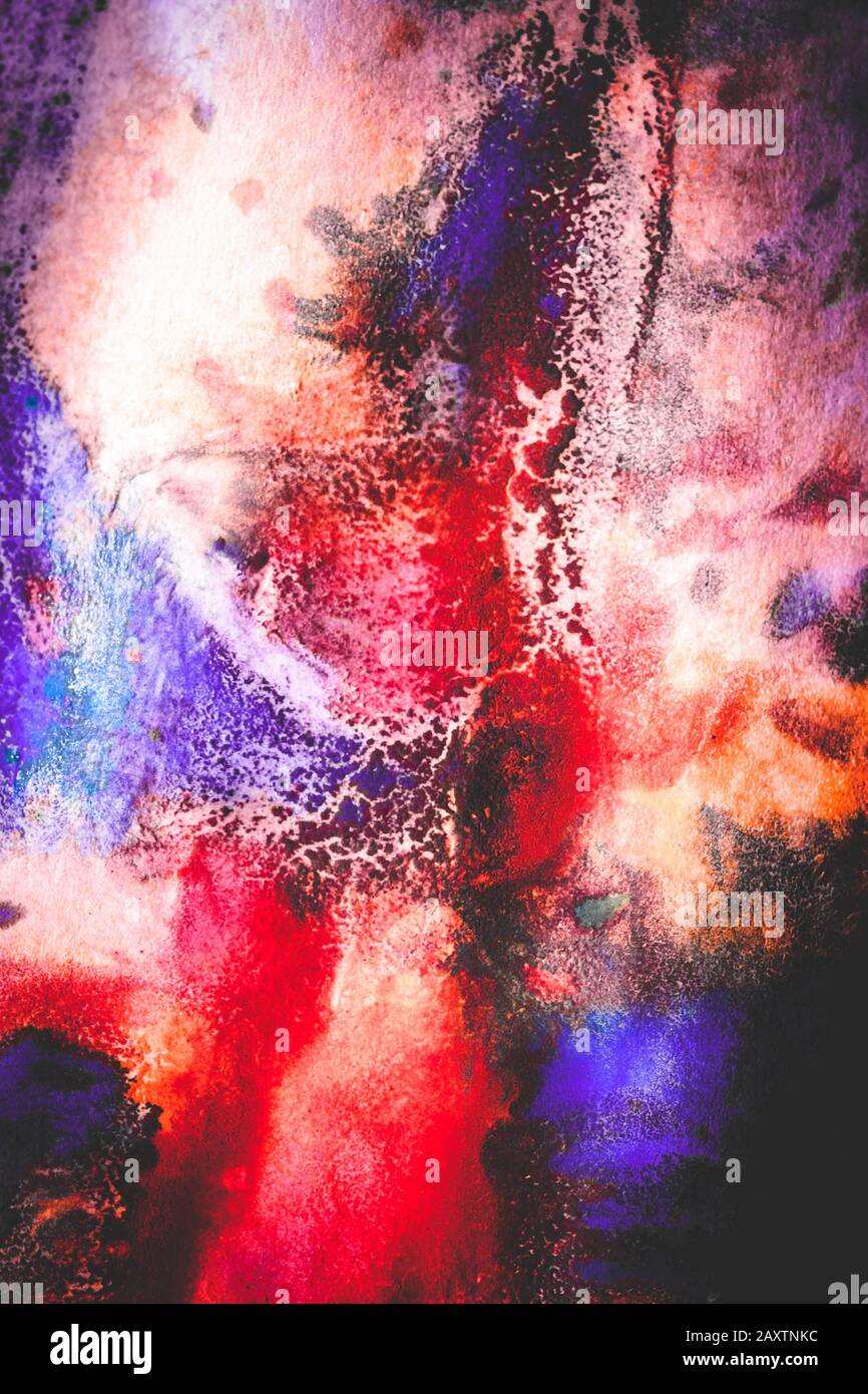 Miscelazione di vernici di diversi colori su carta bianca. Astratto sfondo colorato, base Foto Stock