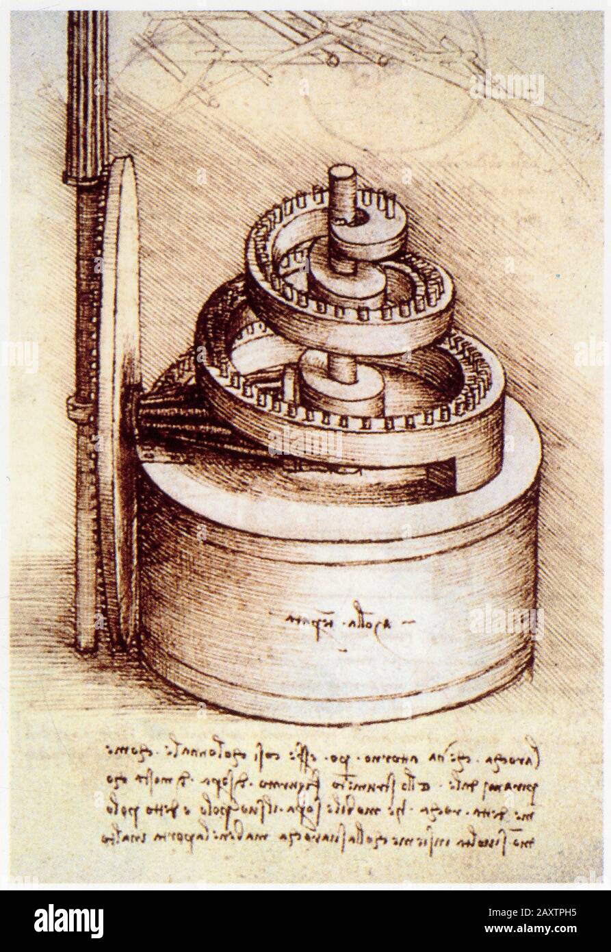 Leonardo da Vinci. Schizzo di un apparecchio per equilibrare una molla elicoidale. 1494-1496. Foto Stock