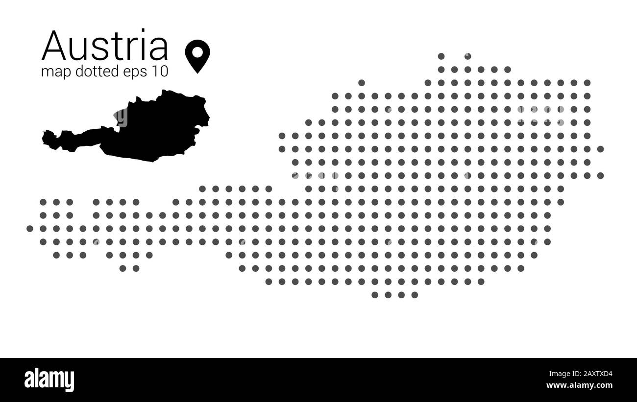 Mappa Austria punteggiata su sfondo bianco vettore isolato. Illustrazione per disegno di fotoricettore o infographics. File vettoriale in eps 10 modificabile e scalabile Illustrazione Vettoriale