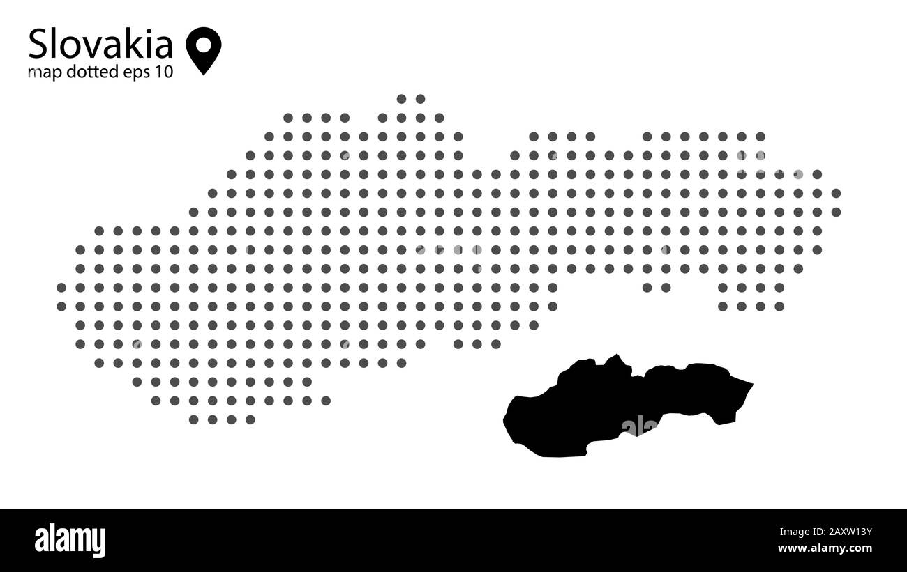Mappa della Slovacchia punteggiata su sfondo bianco vettore isolato. Illustrazione per disegno di fotoricettore o infographics. File vettoriale in eps 10 modificabile e scalabile Illustrazione Vettoriale