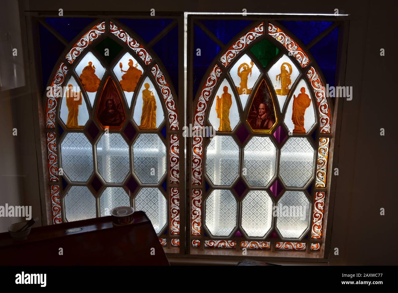 "The Red House Windows", Bronte Parsonage Museum, Haworth, West Yorkshire Foto Stock