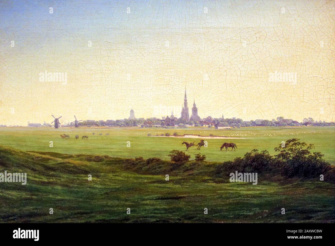 Caspar David Friedrich, Meadows vicino Greifswald, pittura di paesaggio, 1821-1822 Foto Stock