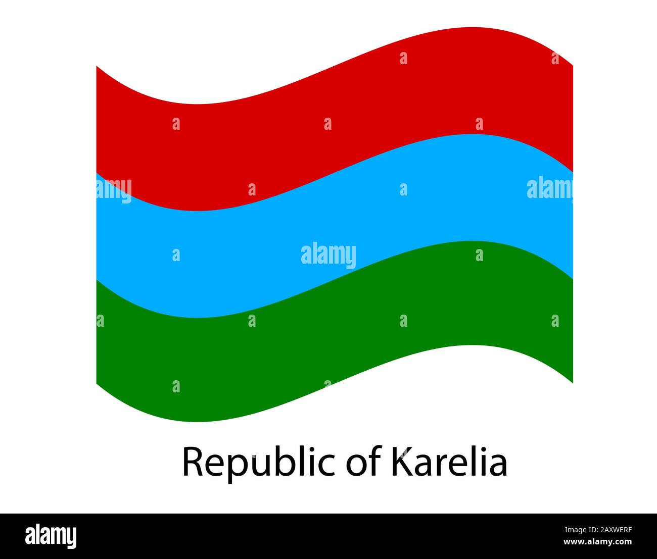 Bandiera della Repubblica di Carelia, isolata su sfondo bianco. Illustrazione della bandiera russa oblast. Federazione russa. Illustrazione Vettoriale