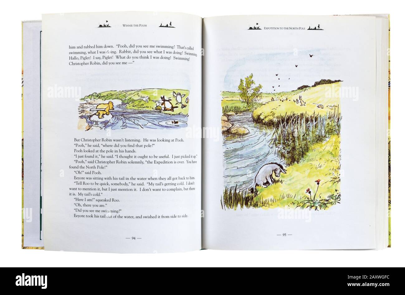 Un'illustrazione di Christopher Robin e Pooh sull'esposizione al Polo Nord di EH Shepherd in una collezione Winnie the Pooh Foto Stock