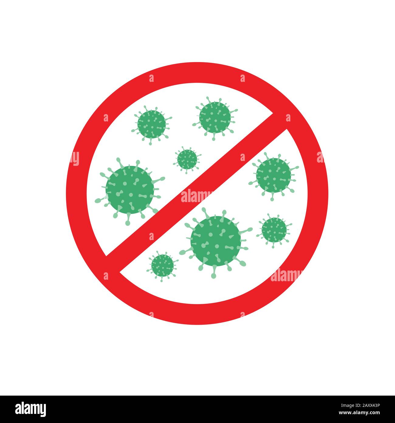 Il Nuovo Modello di ceppo del virus astratto coronavirus 2019-nCoV è barrato con segno DI STOP rosso Illustrazione Vettoriale