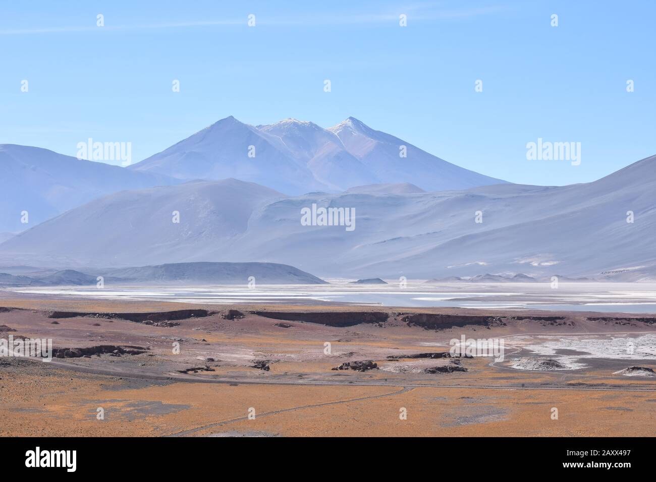 Atacama paesaggio di montagna, alta altitudine saline lagune. Cile Del Nord. Foto Stock