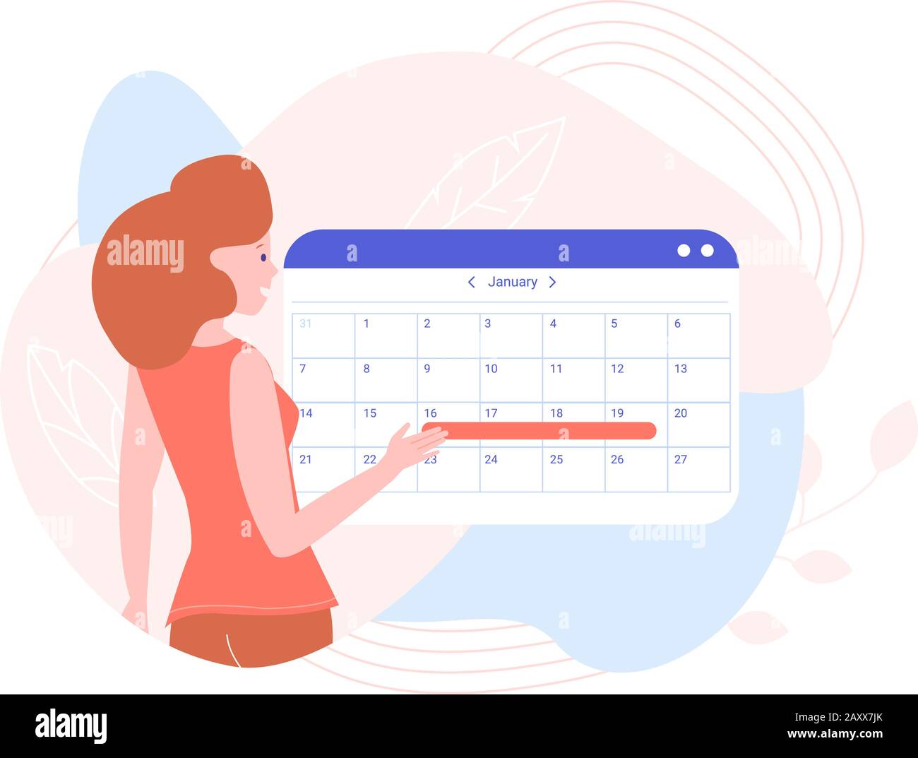 La ragazza sta progettando un mese nel calendario Illustrazione Vettoriale