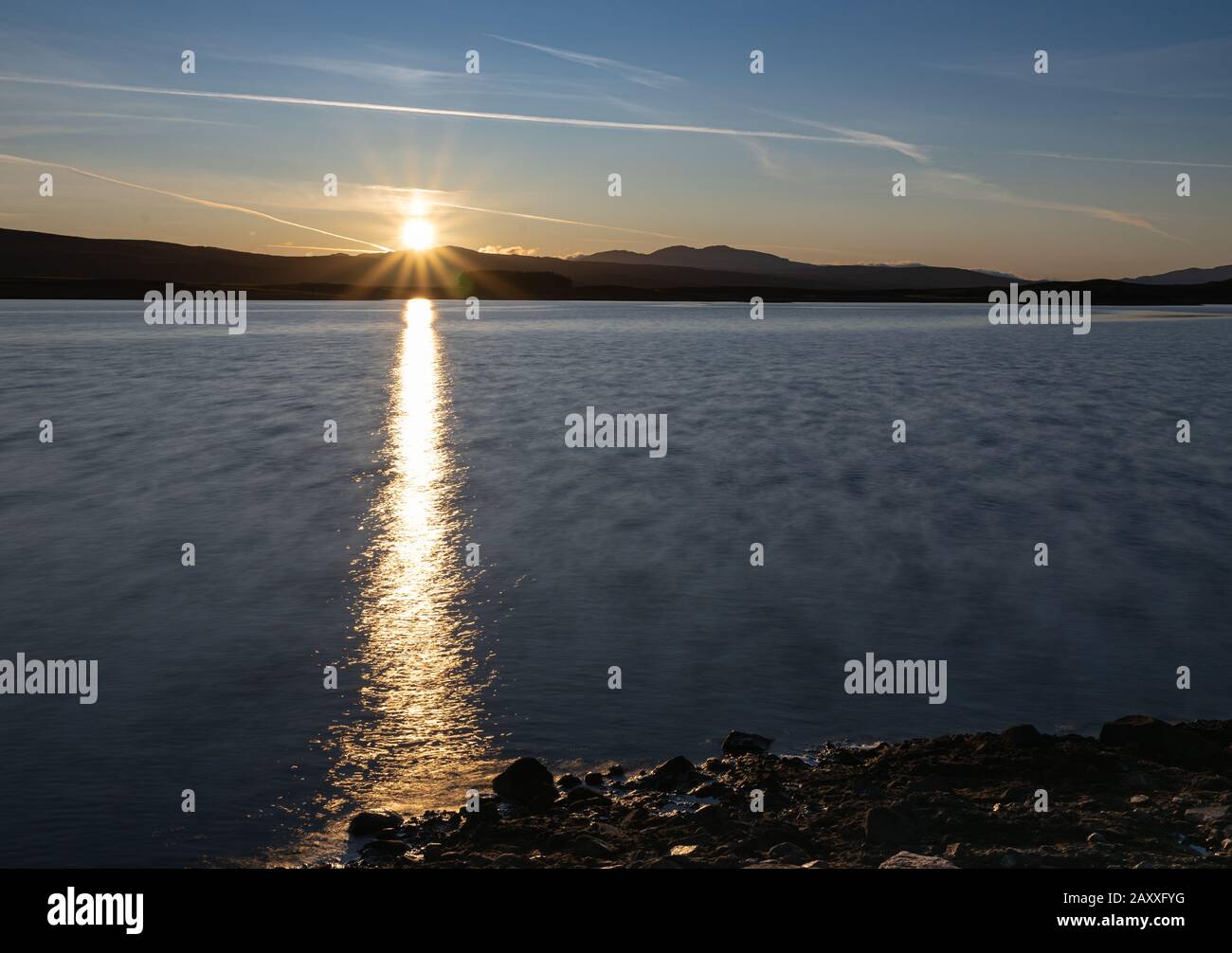 Tramonto su Loch Shin, West Sninness Foto Stock