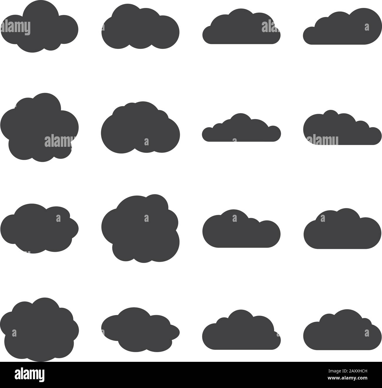 Icone nere dei vettori cloud. Cloud set nero, simbolo web cloud, meteo cloud forma illustrazione Illustrazione Vettoriale