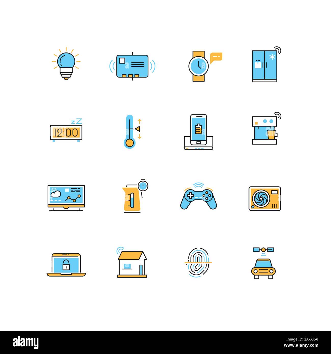 Internet delle cose, tecnologia Internet vettore icone piatte. Tecnologia internet, internet web, dispositivo di controllo con illustrazione internet Illustrazione Vettoriale
